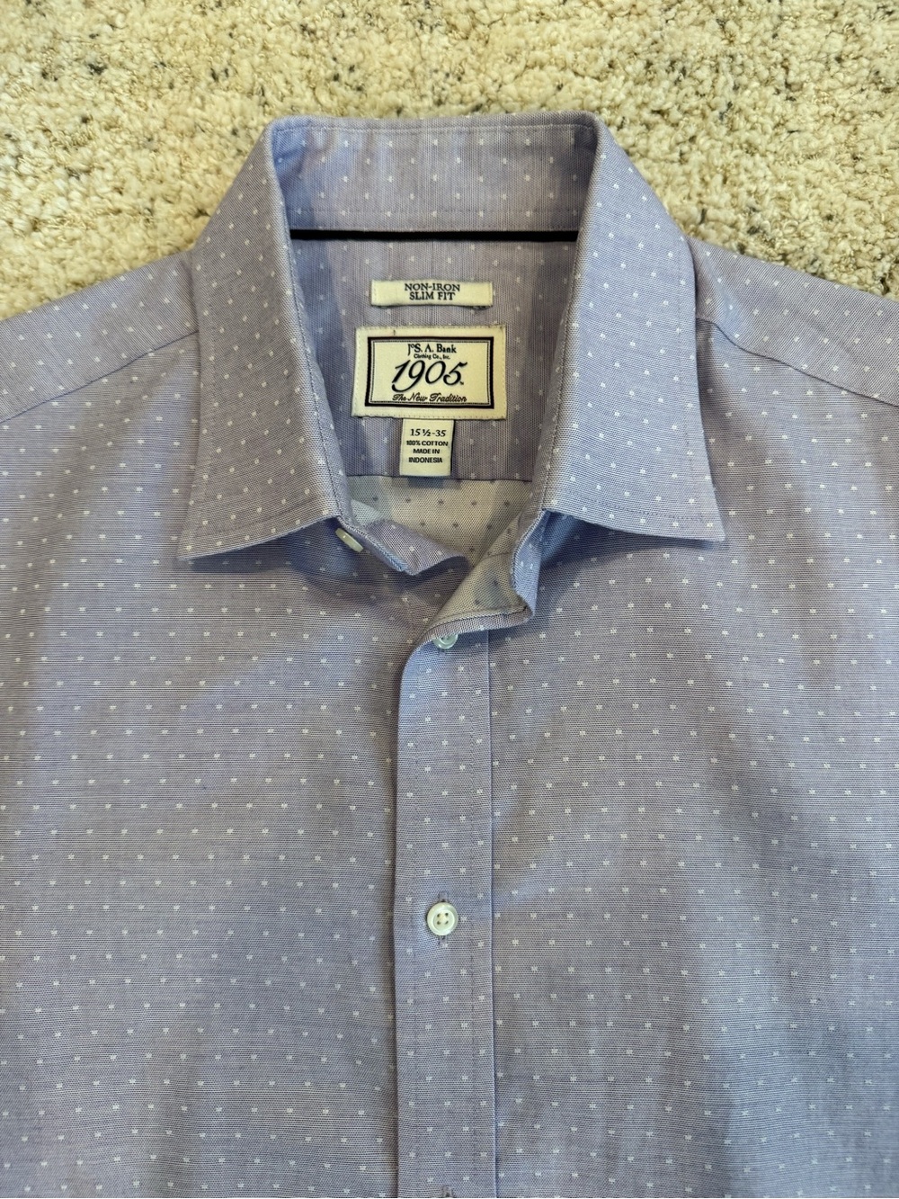 Jos. A. Bank Light Purple Dress Shirt with White Micro Dots Slim fit 15.5x35